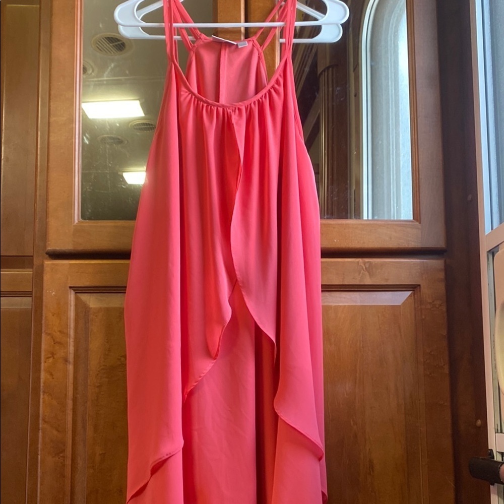 Bisou Bisou Vibrant Coral Size 12 Sleeveless Dress Summer Asymmetrical